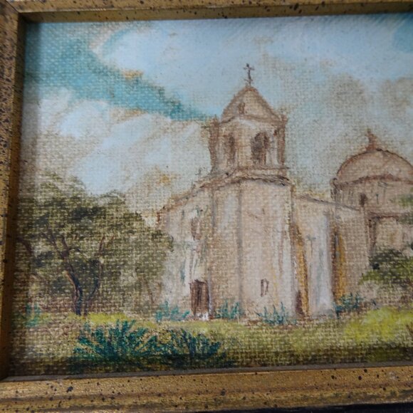 Vintage Miniature Oil Painting Landscape Church Gold Frame Signed Original - Picture 3 of 9
